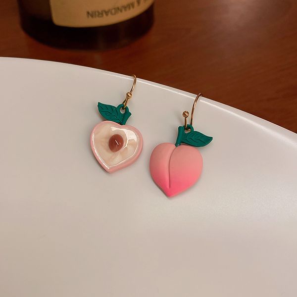 

korean minimalist design pink peach ear hook earrings girl cute sweet earrings spring freshess eardrop, Golden