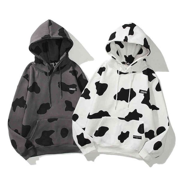 

small sweater style cow print loose hoodie 2022 trendy fashion design men's and women's sweaters, Black