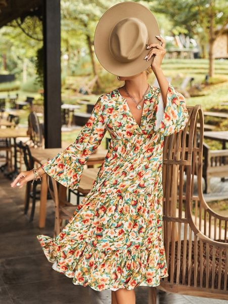 

allover floral smock dress k9lp#, Black;gray