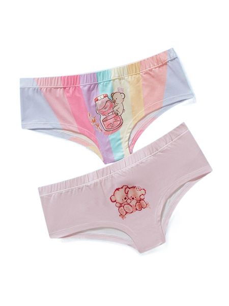 

romwe x nalnari 2pack cartoon bear print panty set g3mm#, Black;red