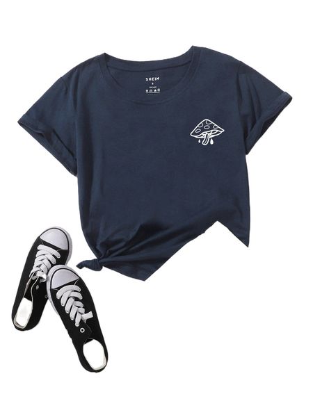 

mushroom print round neck tee y59d#, White