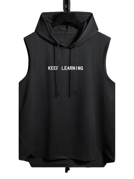 

men letter graphic drawstring hooded tank r0ve#, White;black