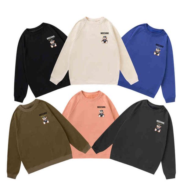 

men's hoodies & sweatshirts spring loose casual letter motorcycle hat bear circle printed round neck pullover long sleeve sweater for m, Black