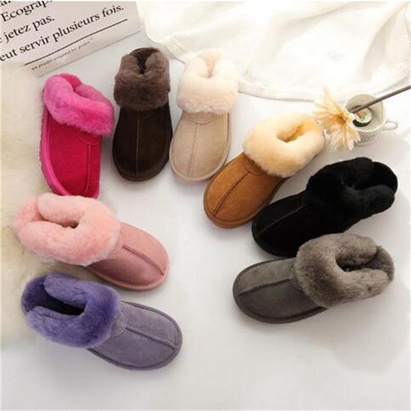 

2022sell 15color classic design style 51250 keep warm slippers goat skin sheepskin snow man women shoes size us4-14, Black