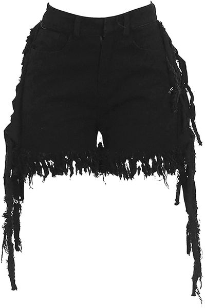 

tassel jean shorts distressed washed pant jeans plus size frayed raw hem ripped short denim pants d62g#, White;black