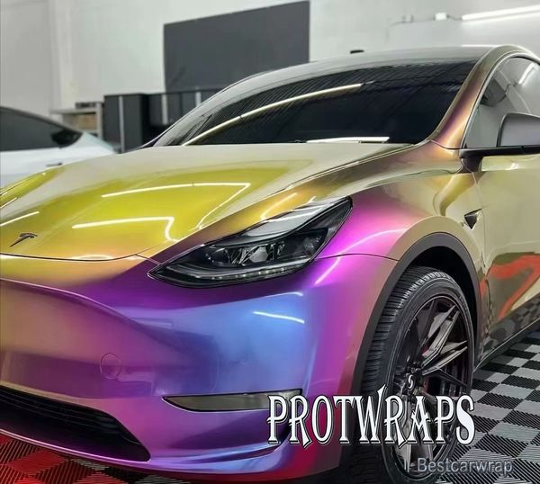 Einhorn-Tunnel, ultraglänzende Chamäleon-Shift-Vinylfolie, luftblasenfrei, mit PET-Folie, HD-Finish, Car-Wrapping-Folie, Größe 1,52 x 18 m, Rolle 5 x 59 Fuß