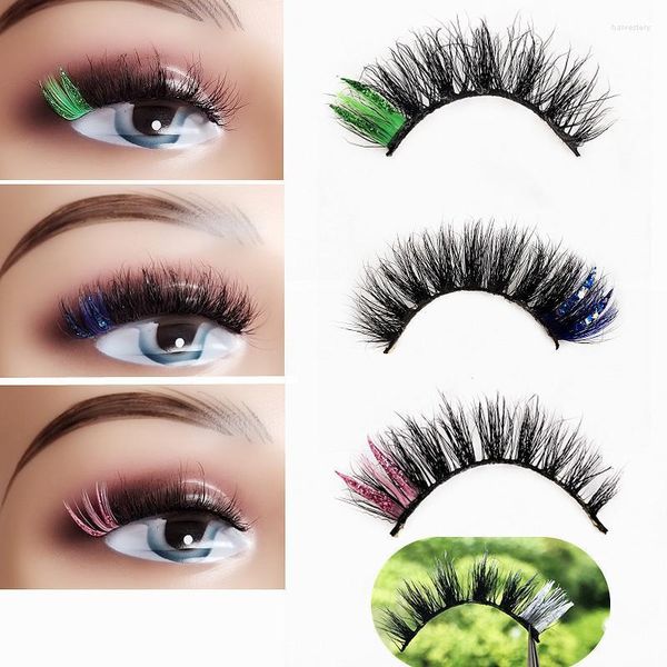 Cílios falsos cílios à mão Glitter Colored Colored Lashes 15mm Mink para atacado Extensão natural Maquia