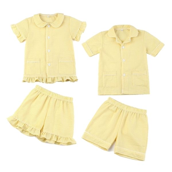 Sommer Mädchen Nachtwäsche Kinder Pyjamas Baumwolle Seersucker Jungen Kleidung Pyjama Set Kleinkind Pyjamas 220715