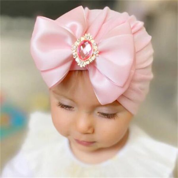 Bebek şapkaları büyük yay türban saç bowknot rhinestone kafa yeni doğan bebek çocuklar kulaklar kapak yürümeye başlayan bow beanie gc1245