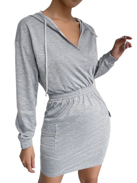 

drop shoulder flap pocket drawstring hooded dress q0d8#, Black;gray