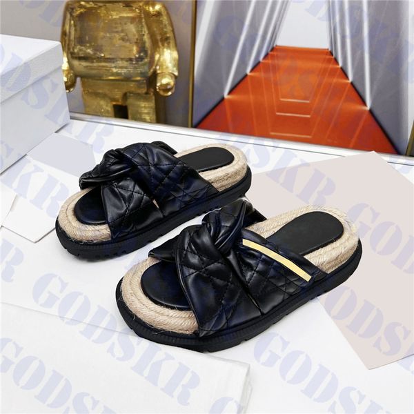 

leather slippers womens slides shoes knotted design sandals for women fashion platform sandal much colors, Blue;gray