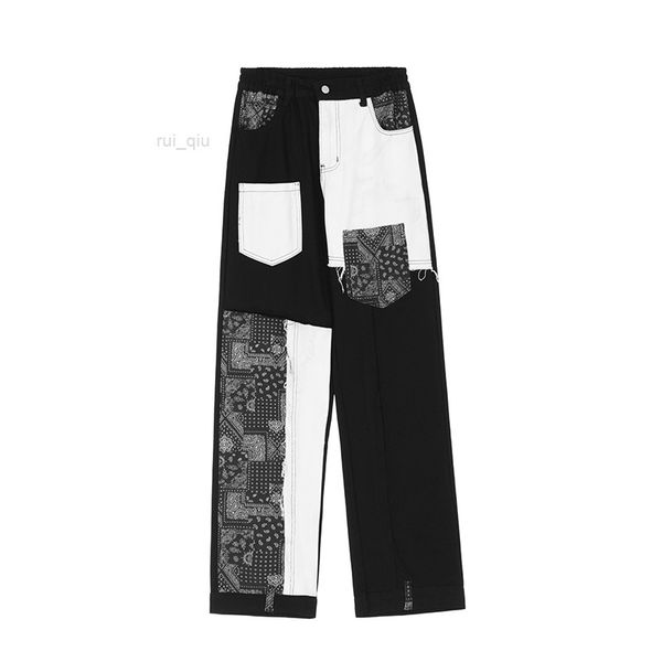 

cargo print pockets pants patchwork straight loose casual couple trousers oversized, Blue