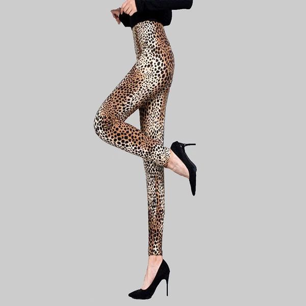 

wear leopard print elastic high waist thin slim nine point pants european and american tight fashion women's bottoms wear yoga, Black;white