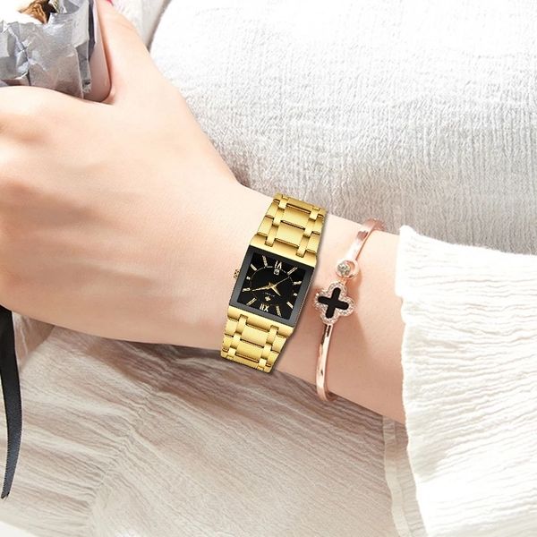

wwoor luxury gold black watch for women fashion square quartz watch ladies dress wrist watches brand sport clock reloj mujer 220409, Slivery;golden