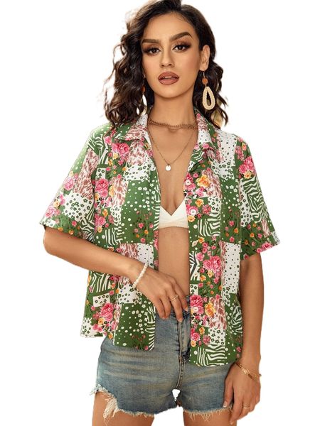 

patchwork print blouse g3ur#, White