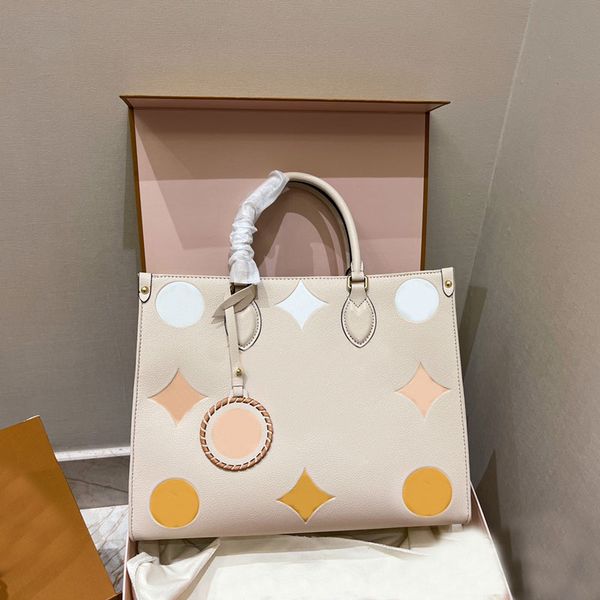 

classic onthego handbag tote shopping bag women shoulder bags large capacity pocket cowhide leather imprint letters lady handbags purse