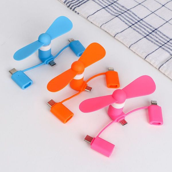 USB Gadgets 3 Arada 1 Seyahat Taşınabilir Cep Telefonu Mini Fan Soğutma Android Type-C Micro USB C için