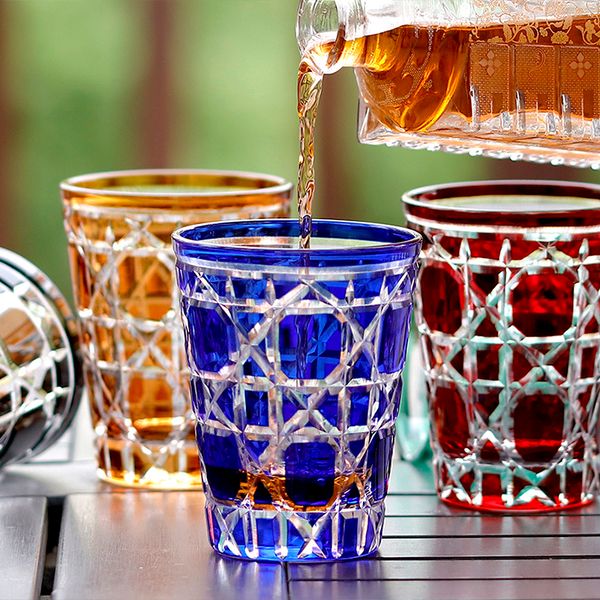 

japanese style wine glass large capacity whisky gass in 5 colors with gift box kiriko hand carved cased glasses