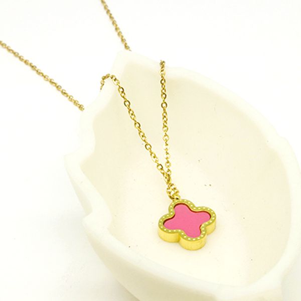 

new trendy 18k gold double side red black clover pendant necklace jewelry for women gift, Silver