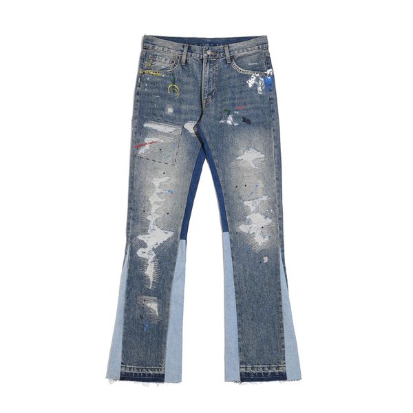 

2022ss new jeans hand-painted high street men's women's fashion stitched flare jeans, Black;brown
