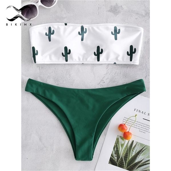 

bikinx bandeau swimwear women push up swimsuit female cactus print micro bikini bathing suit beach bathers biquini 210407, White;black