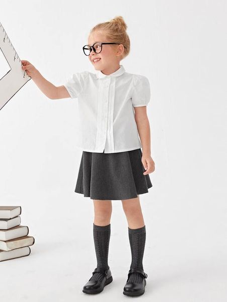 

toddler girls peter pan collar puff sleeve button front school blouse she, White;black