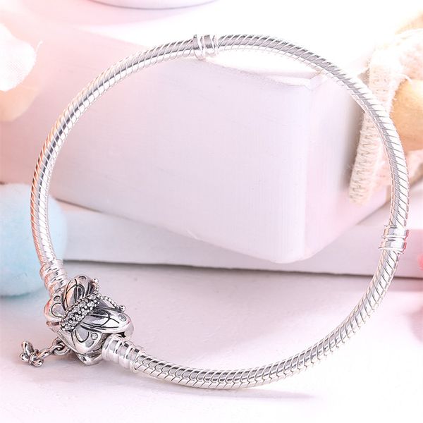 Moments Schlangenketten-Armbänder mit Schmetterlingsverschluss, echtes 925er-Sterlingsilber-Armband, passend für europäisches Pandora-Schmuck-Charm-Perlen-DIY-Armband 597929CZ