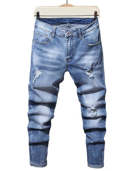 

men ripped washed jeans n8mi#, Blue