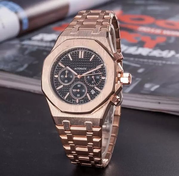 

2022 dials working automatic date men watches luxury fashion mens full steel band quartz movement clock gold silver leisure wrist watch, Slivery;brown