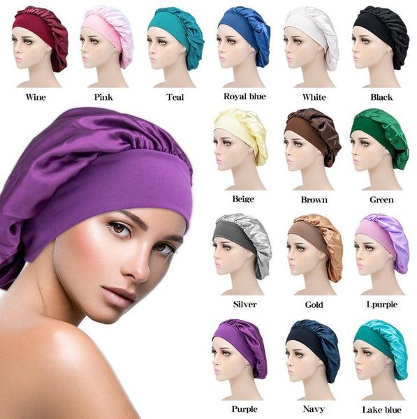 

women sleep cap satin night bonnet head cover beanie hat hair beauty elastic care, Blue;gray