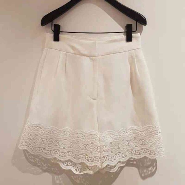 

women's shorts s family spring and summer high waist solid color straight tube hollow out lace embroidery casual pants shorts, White;black