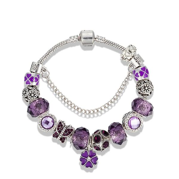 

temperament clover pendant bracelet for pandora jewelry silver plated with box luxury designer diy purple beaded pendant bracelet258h, Golden;silver