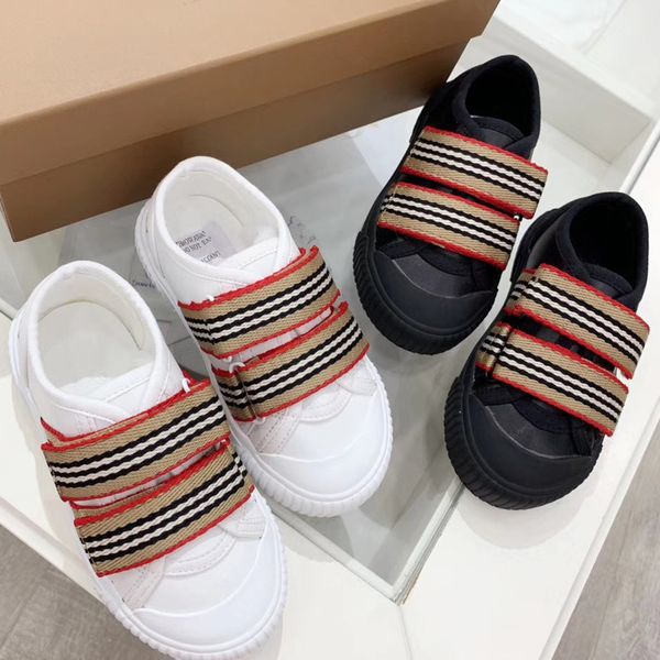 

kids baby white black casual sneakers boys girls strape sports shoes classic flat slip on skateboard shoe outdoor students preschool trainer, Black;red