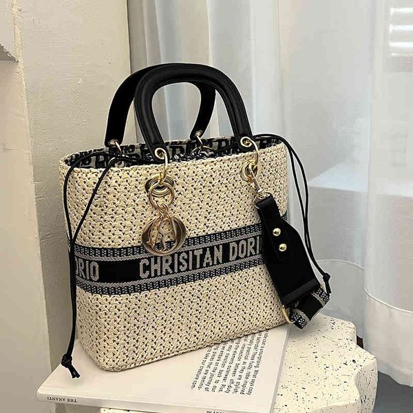 

ladies fashion trend new brand bag wholesale of woven fashionable women's simple contrast color single shoulder wide msenger bags