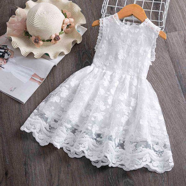 

white flower girls dresses 2022 summer sleeeveless wedding evening ball gown tutu lace floral kids dresses for girls clothing g220518, Red;yellow