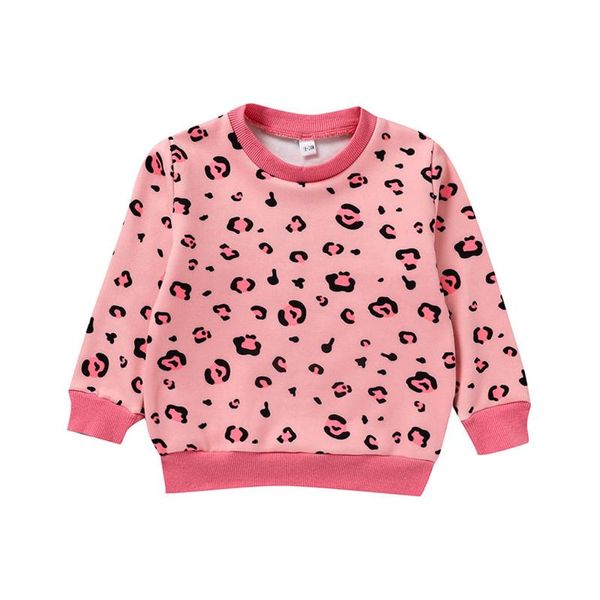 T-shirt Vestiti stampati T-shirt invernale per bambini Felpa spazzolata per bambina T-shirt per bambini con leopardo per bambini