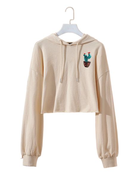 

x maría zavoychinskiy drop shoulder cactus print crop hoodie t0pu#, Black