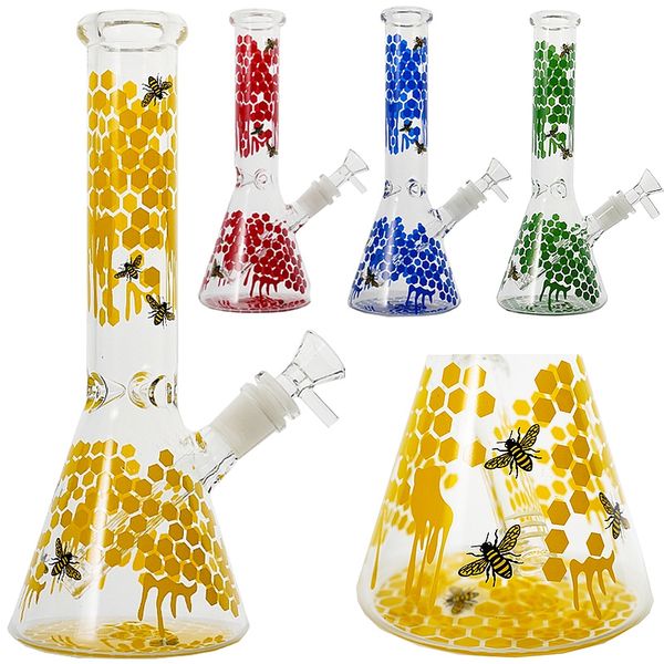 Disponibile Narghilè da 10 pollici Buzz Beeker Bong in vetro con Beecombed Bee Decal Beaker Bong Dritto Perc Tubi d'acqua 18-14mm Diffusore scientifico Oil Dab Rigs