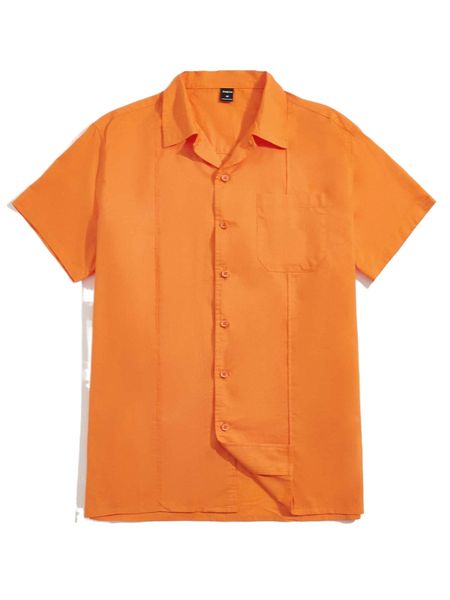 

men neon orange pocket patched shirt l1wc#, White;black