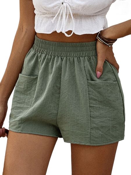 

solid dual pockets wide leg shorts v7u8#, White;black