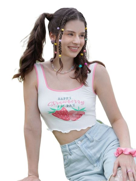 

mod strawberry & letter graphic lettuce trim tank c53x#, White