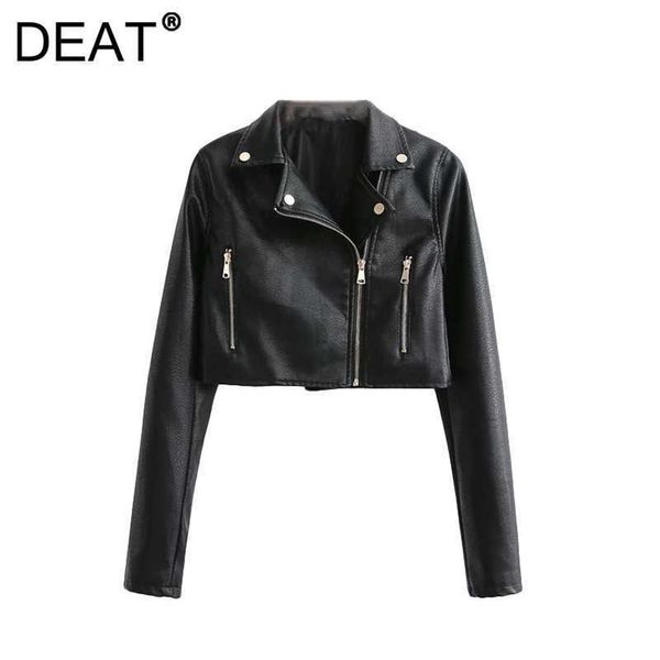 

deat women personality streetwear leather jacket lapel long sleeve fashion temperament autumn winter 11d1947 210709, Black