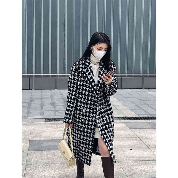 

women's suits blazers exclusive special same style in the black gold thousand bird lattice single-sided tweed thickened cashmere coat f, White;black