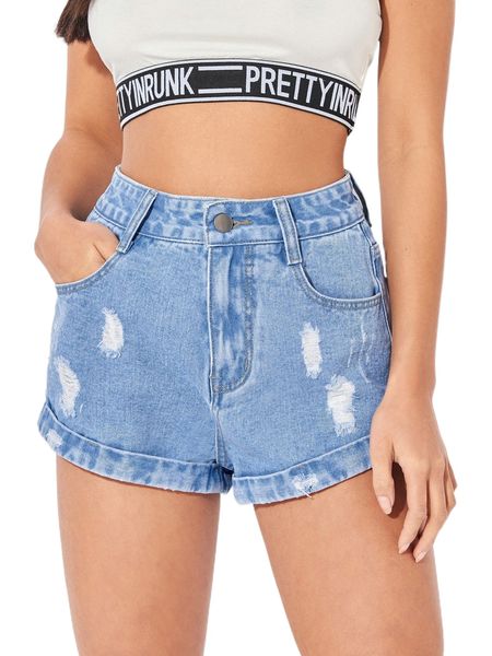 

petite ripped rolled hem denim shorts g3ju#, White;black