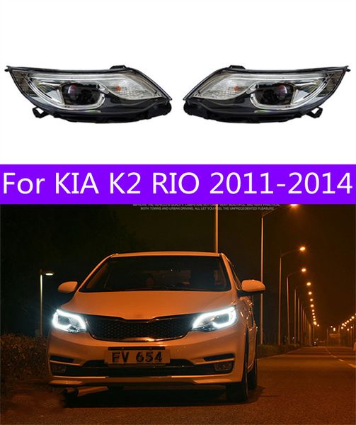 Светодиодные фары с автонастройкой для KIA K2 RIO 2011-2014, светодиодные биксеноновые противотуманные фары, указатель поворота, ангельские глазки, дальний свет, передняя лампа