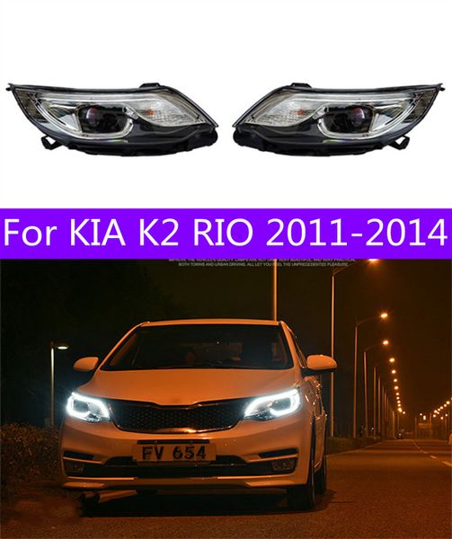 Auto Tuning LED Head Lights Per KIA K2 RIO 2011-2014 LED Bi-Xenon Fendinebbia Indicatori di direzione Angel Eyes Abbaglianti Lampada frontale