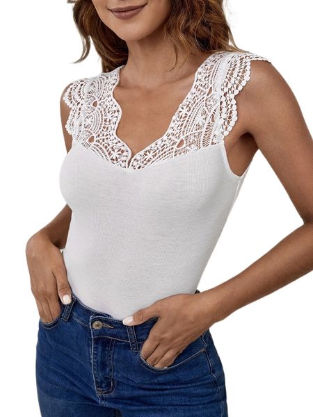 

guipure lace panel scallop trim tee 51lw#, White