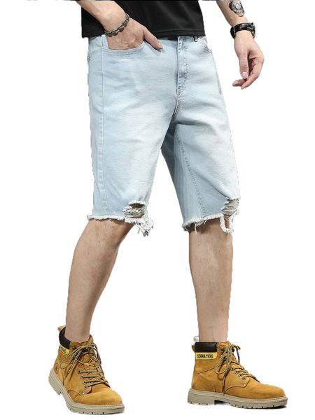 

men ripped raw trim denim shorts y95d#, White;black