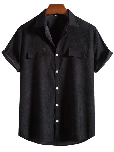 

men flap detail corduroy shirt 28v4#, White;black