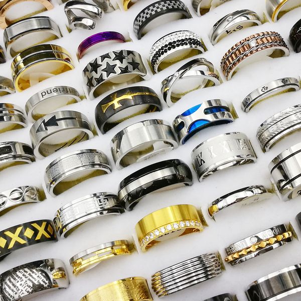 

popular stainless steel rings multi-pattern men's and women's mixed size 15#-22#, Golden;silver